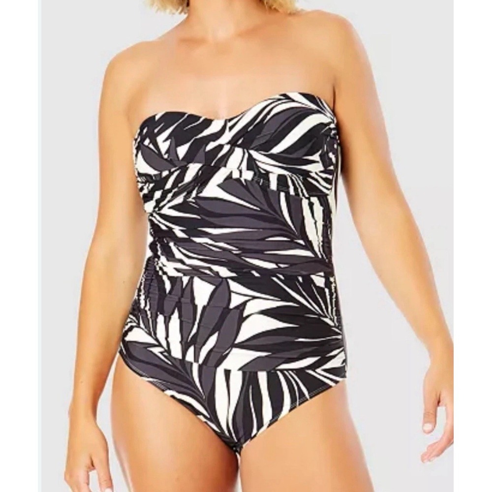 Anne Cole Women's Printed Twist-Front One-Piece Swimsuit, Black/White Size 10